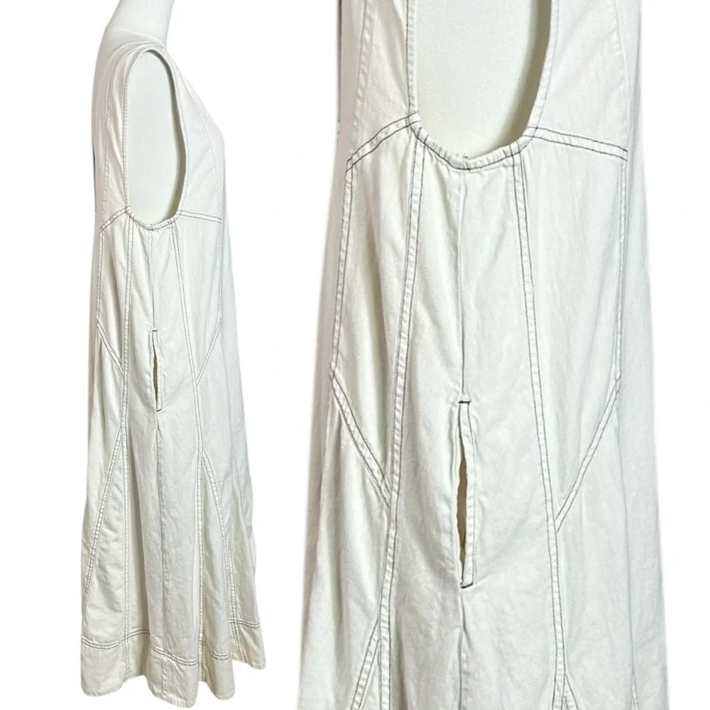 Free People Santino Denim Zip Front Midi Dress in Ecru Size Large Minimalist - Picture 13 of 16